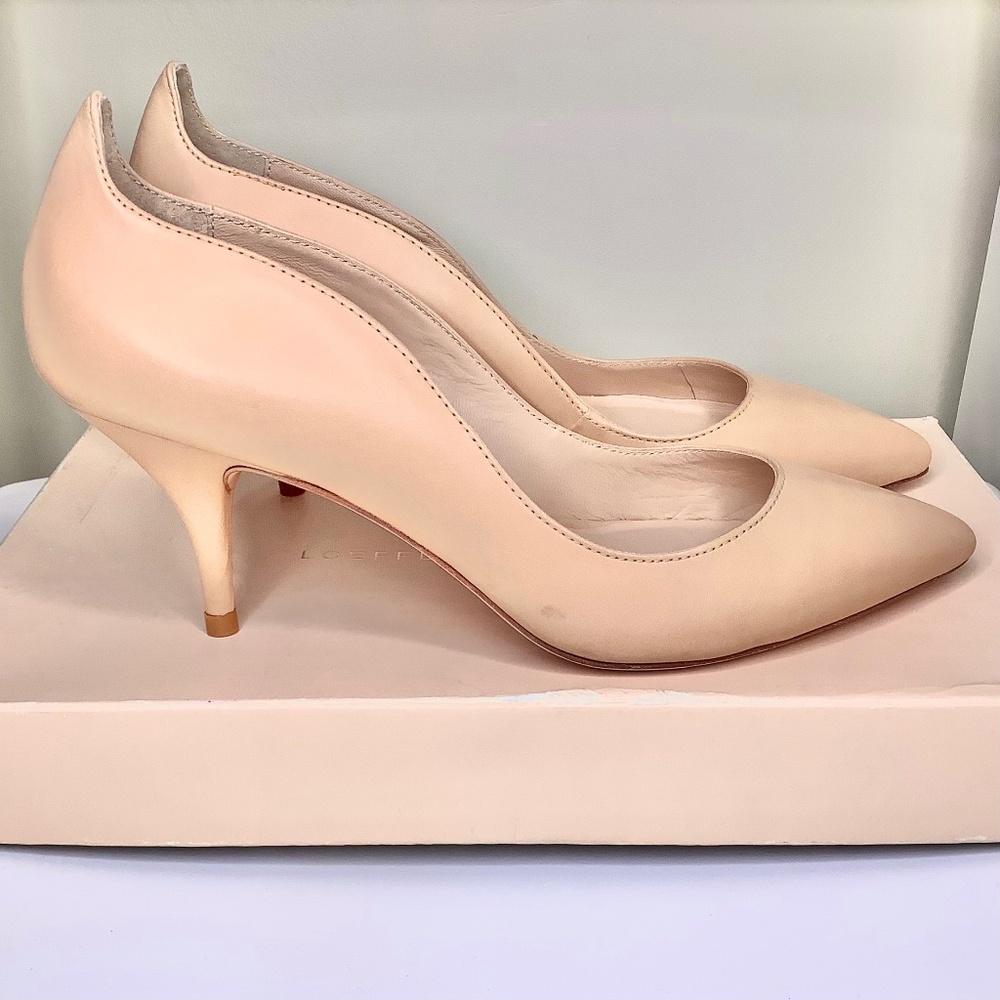 Loeffler Randall Pointed Tip Scallop Kitten Heels Leather Blush Nude Pink 7